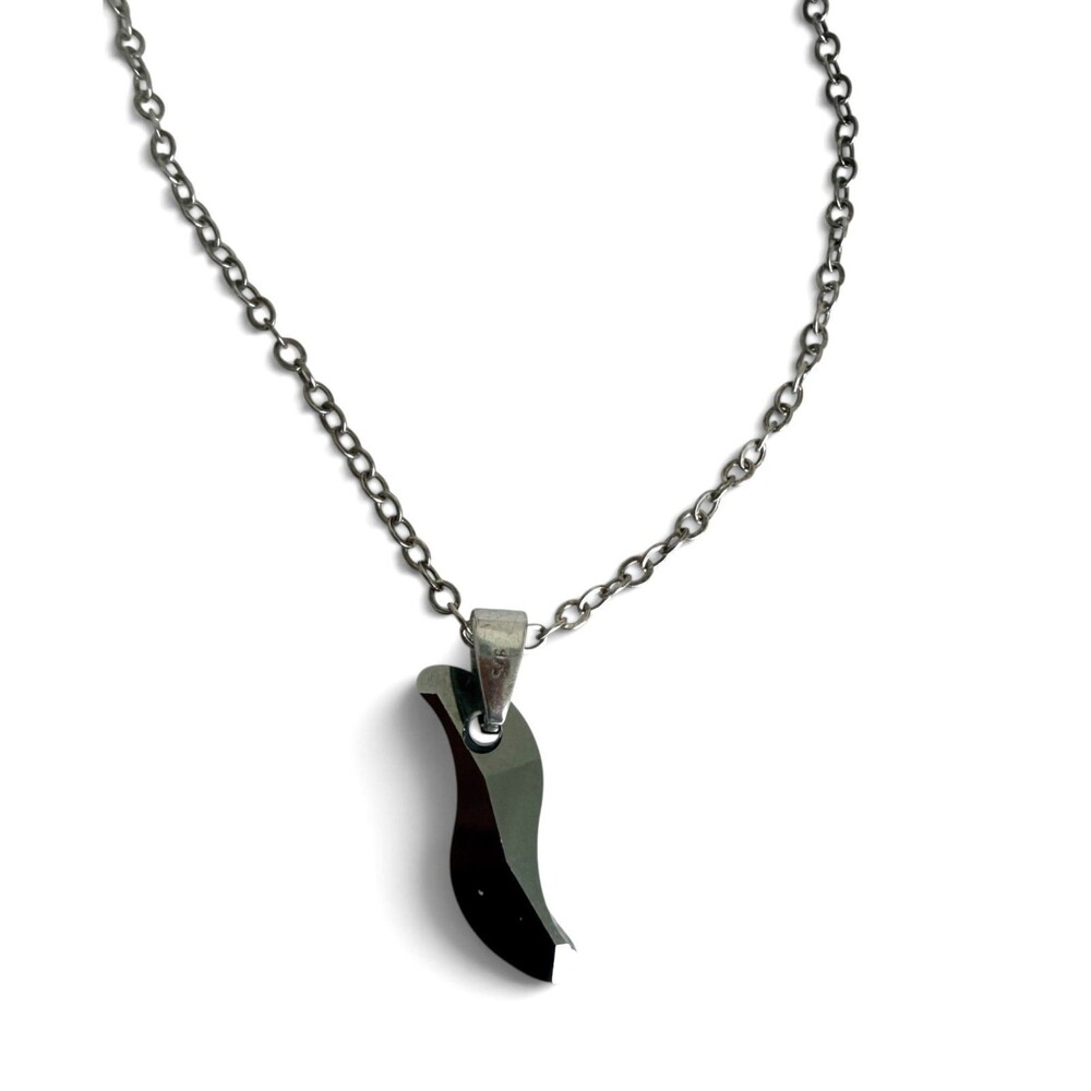 925 Sterling Silver Black Crystal Wave Pendant Necklace